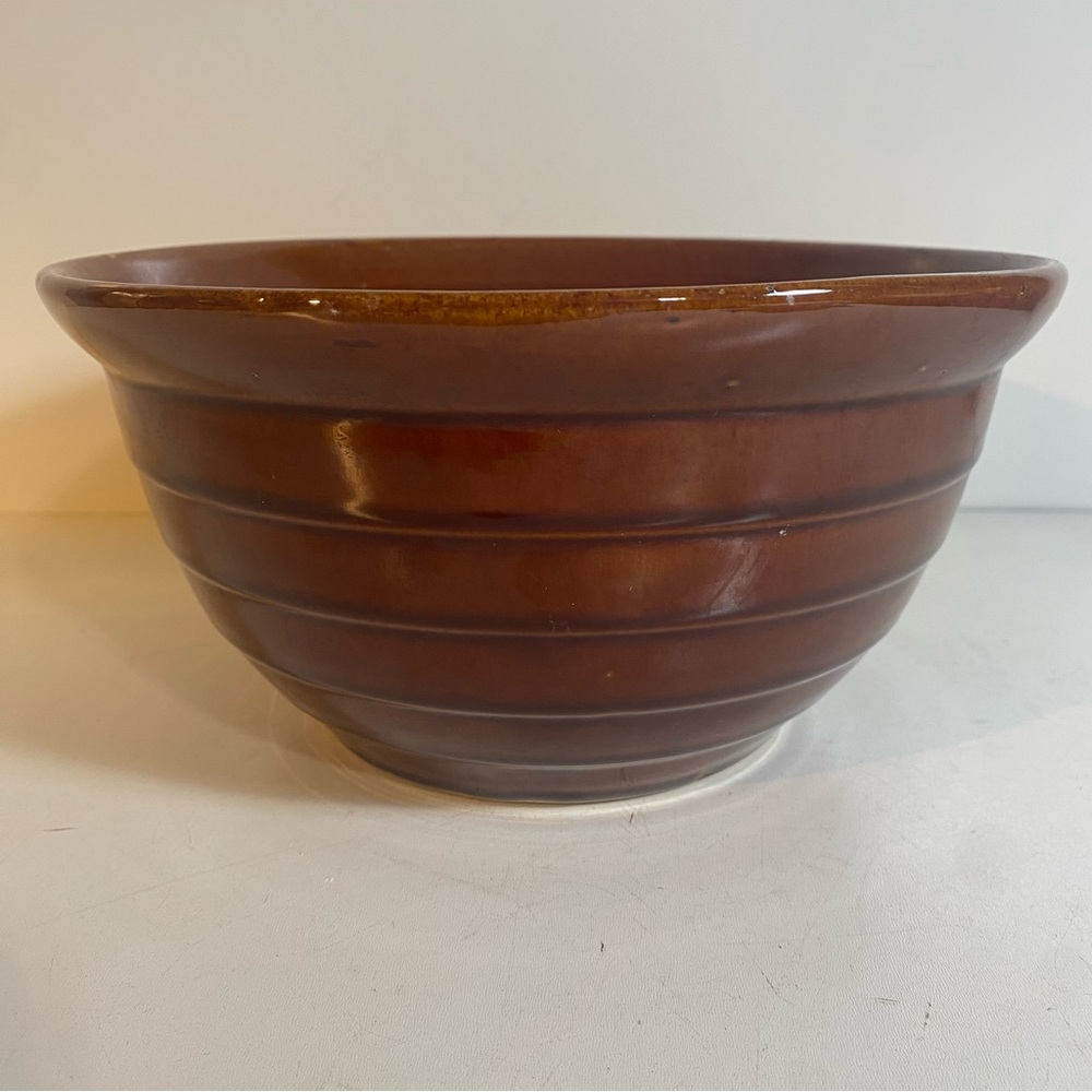 Marcrest Oven Proof Ribbed Brown Pottery Casserole Mixing Bowl 9” Diameter